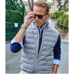 Collars & Co Mens Large Gray Regent Reversible Quilted Wool Vest Performance NEW